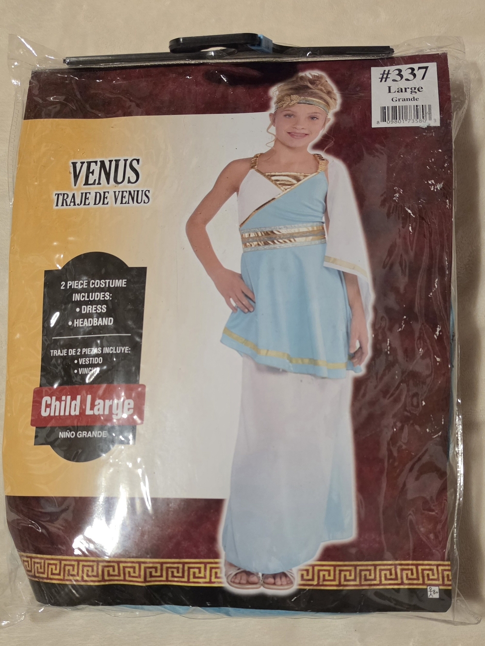 VENUS Light Blue White and Gold Roman Goddess Costume - Child Large